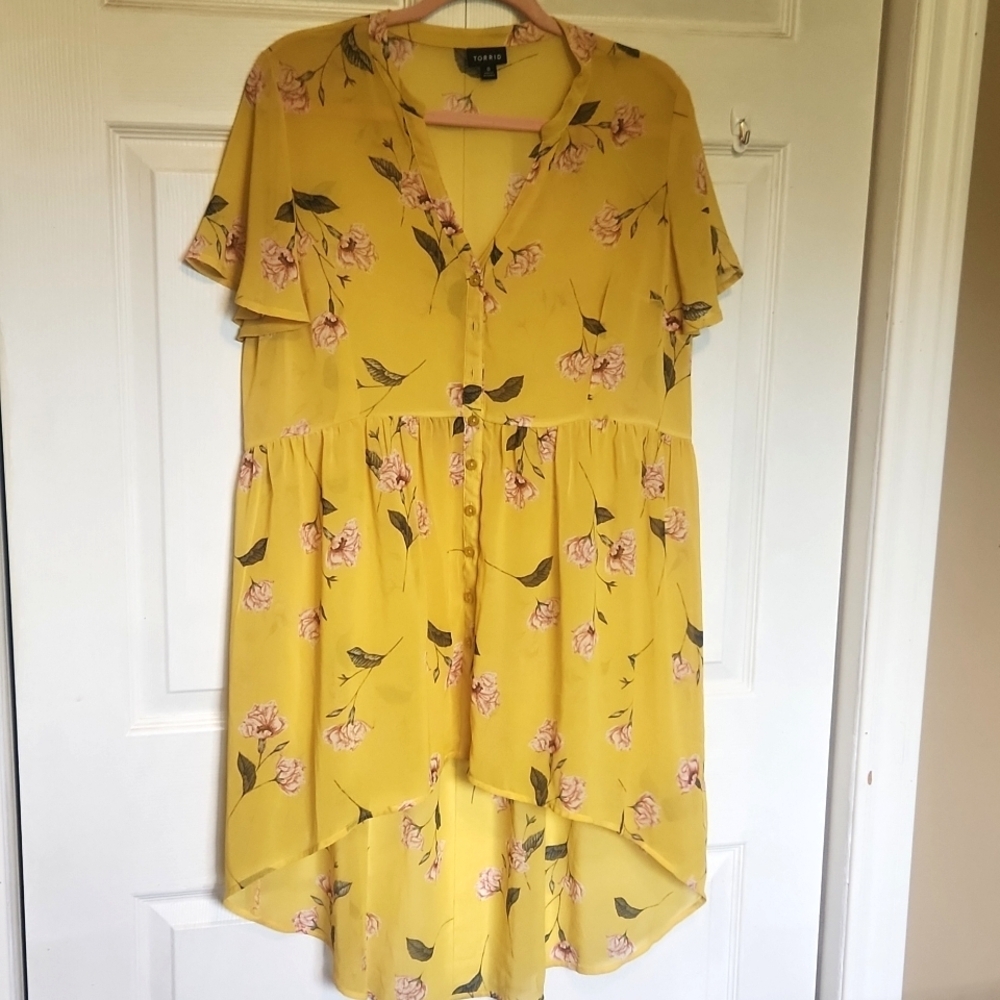 Torrid Lexie Babydoll Chiffon Top – Yellow Floral – Size 0 (L/12) NWOT - Picture 8 of 16